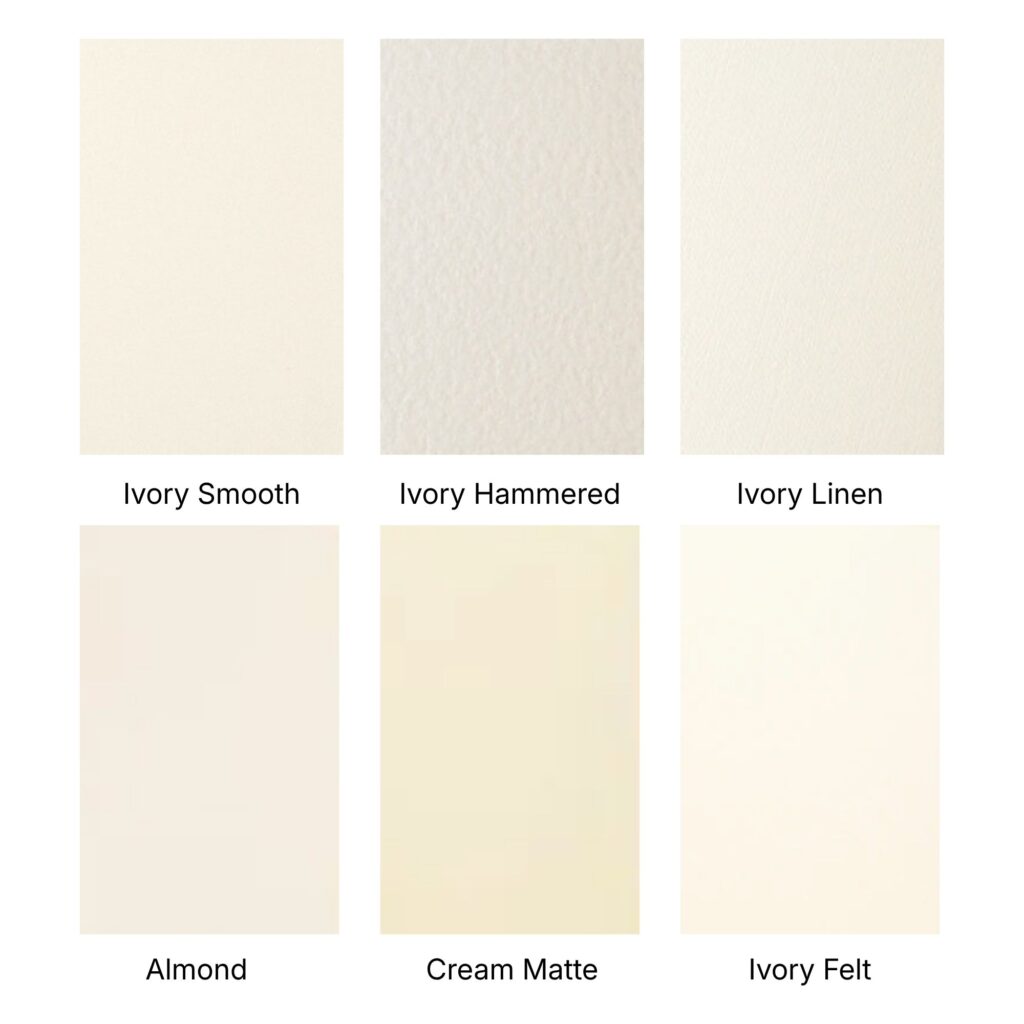 Range of cream & ivory card available at Isla May Evergreen