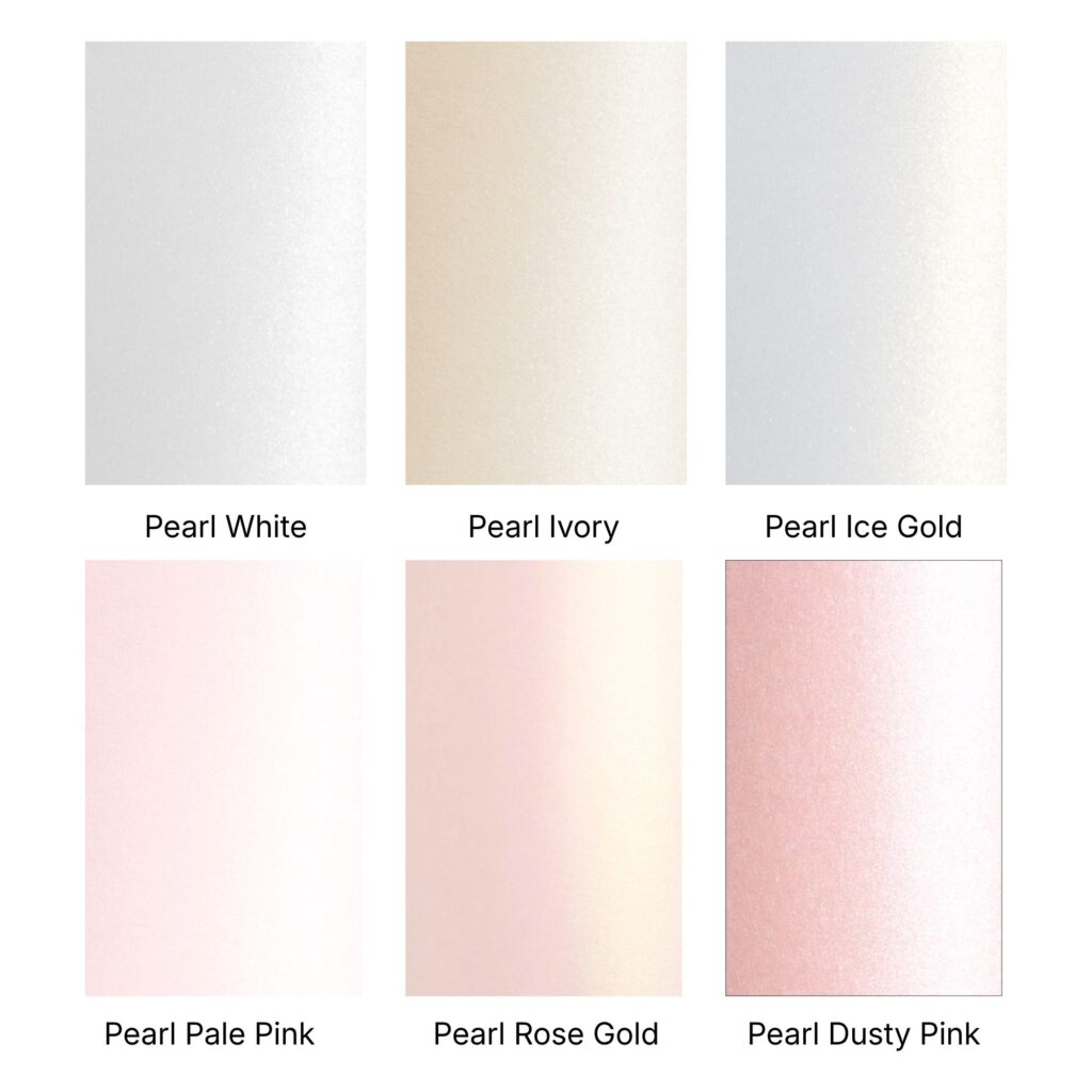 Range of pearl card colours available at Isla May Evergreen