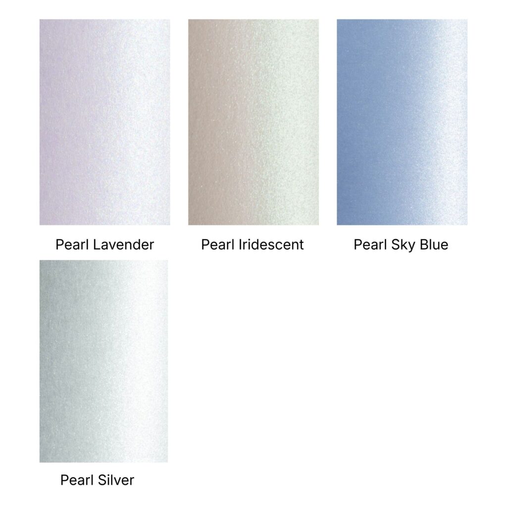 Range of pearl card colours available at Isla May Evergreen