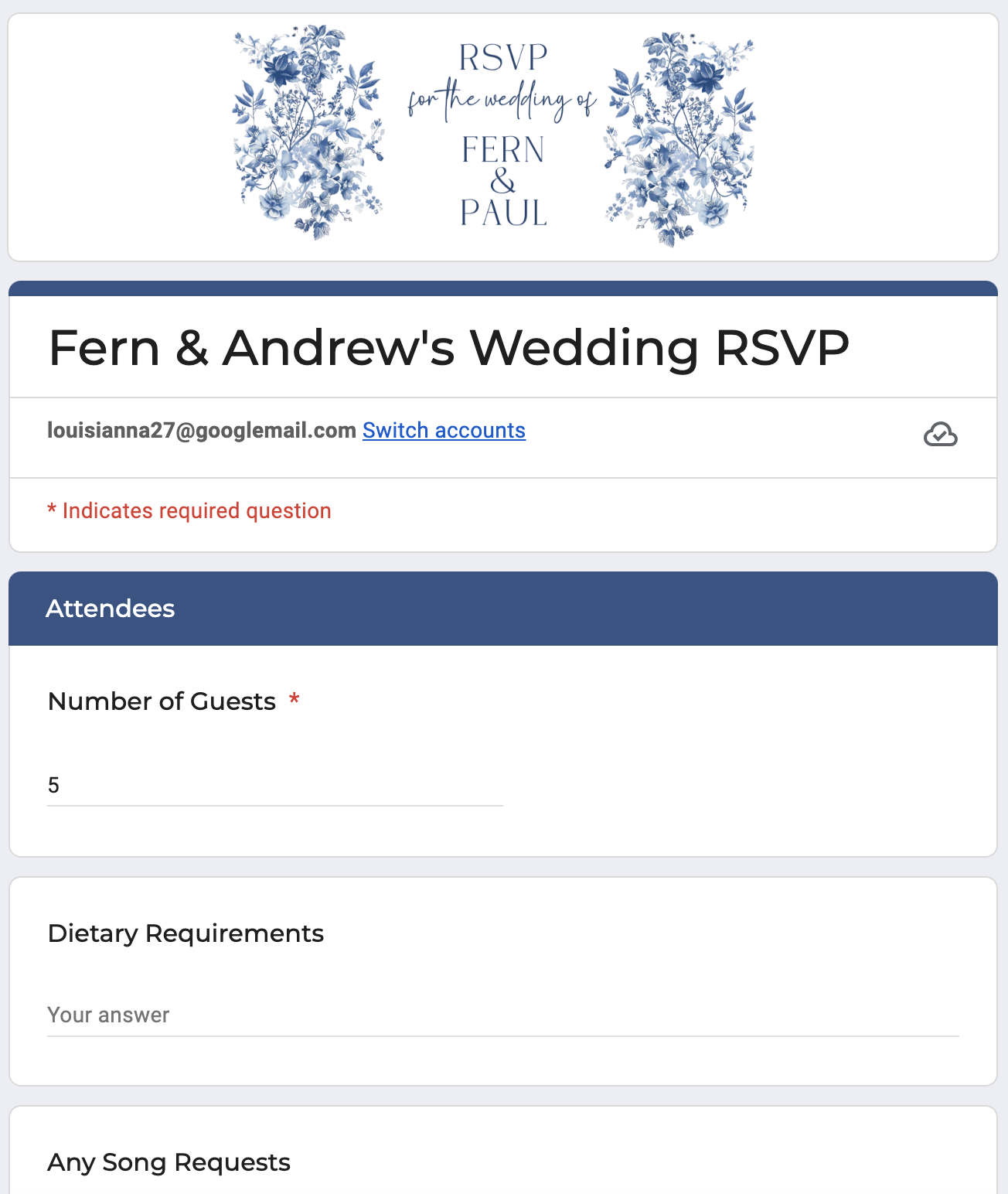 Google form wedding RSVP