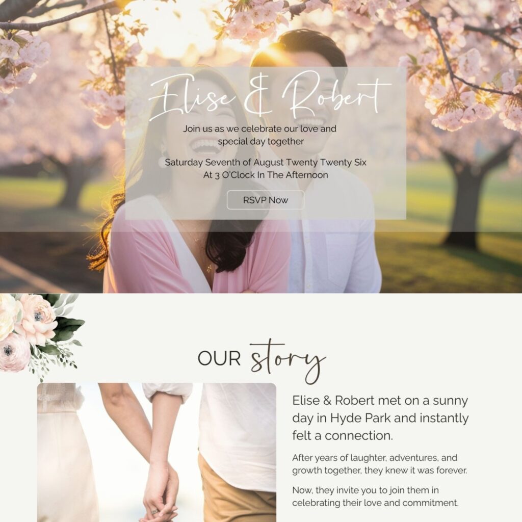 A Personalised wedding website with RSVP form