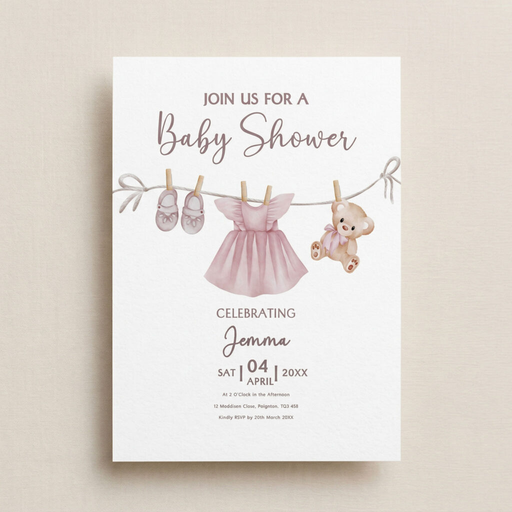 Clothes line baby shower invitation