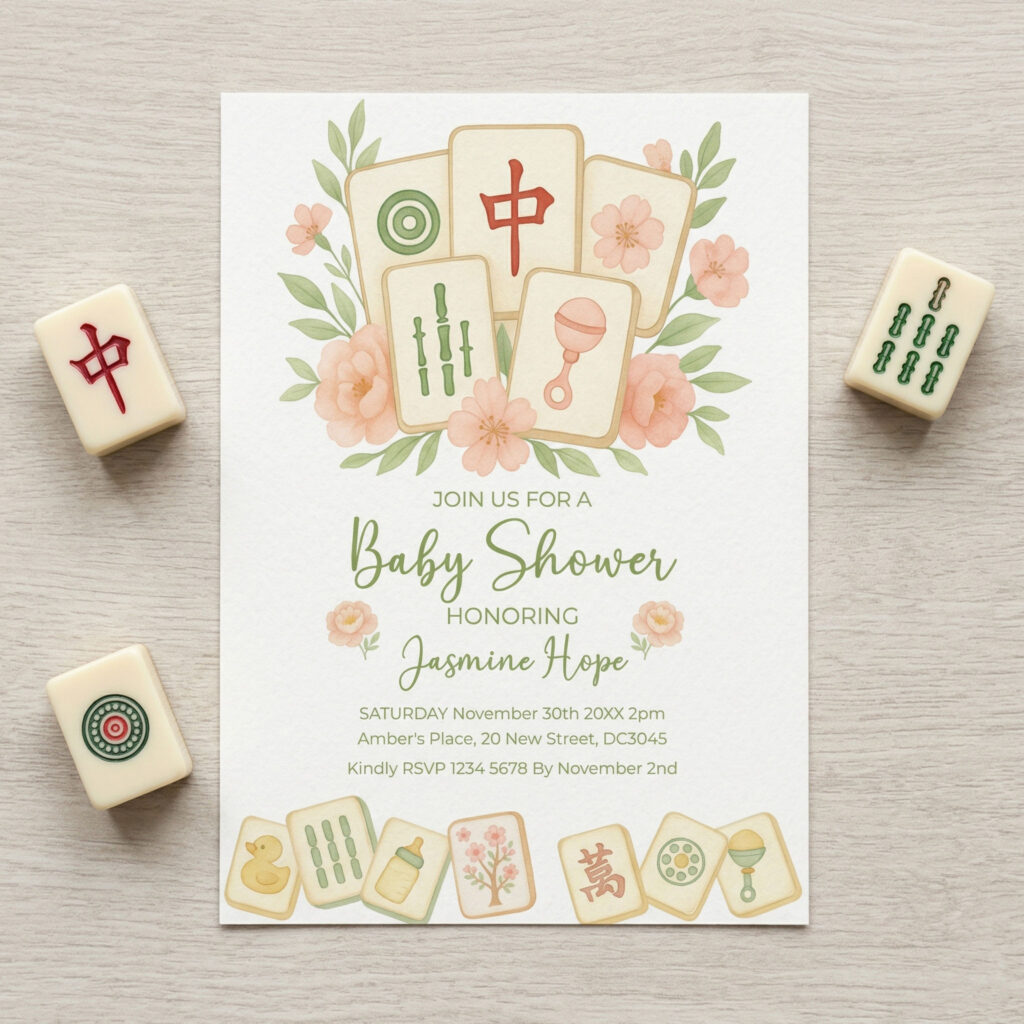 A mahjong themed baby shower invitation