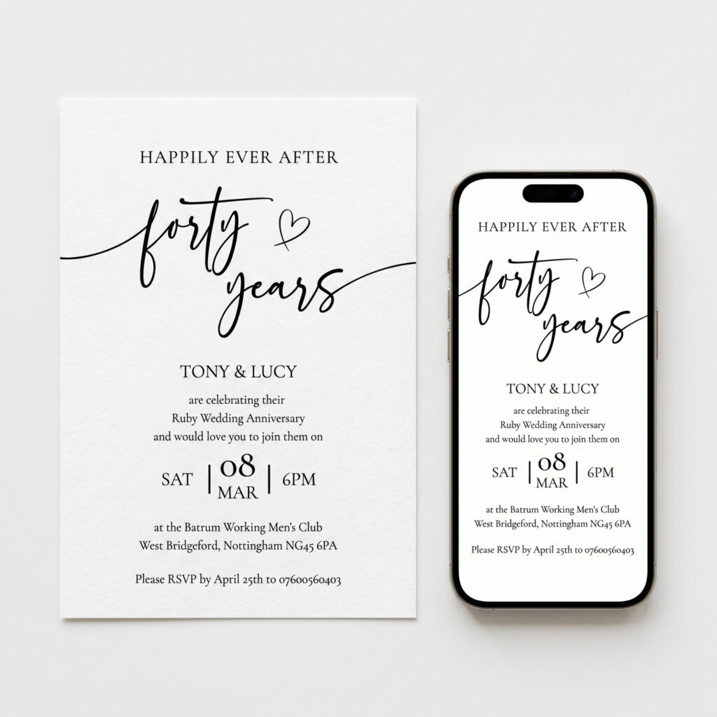 a minimalist 40th wedding anniversary party invitation