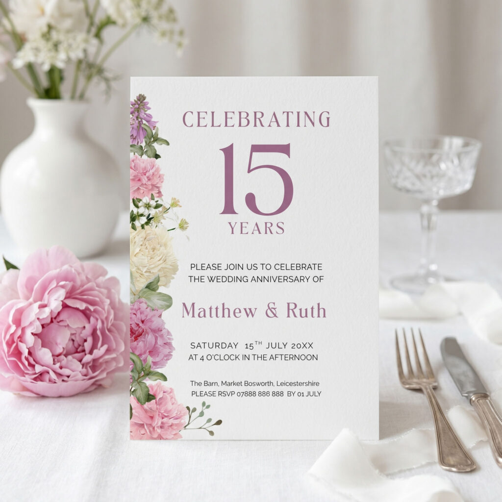 Pink peony anniversary party invitation