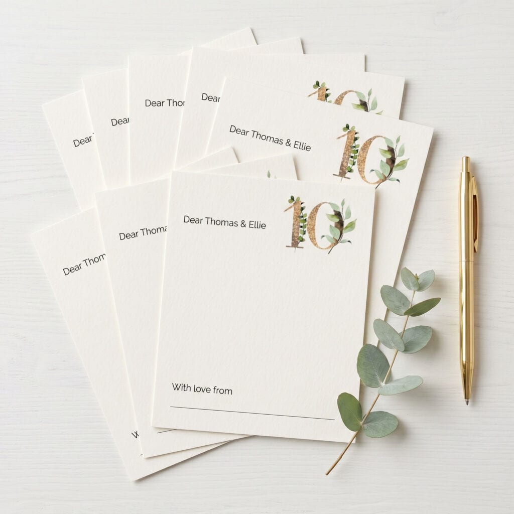 anniversary party guest note cards with eucalyptus