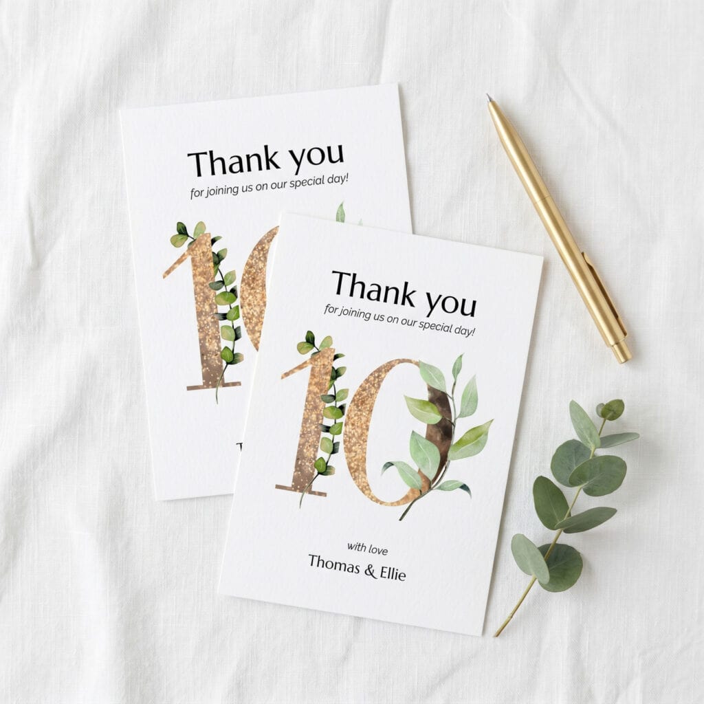 anniversary party thank you cards with greenery