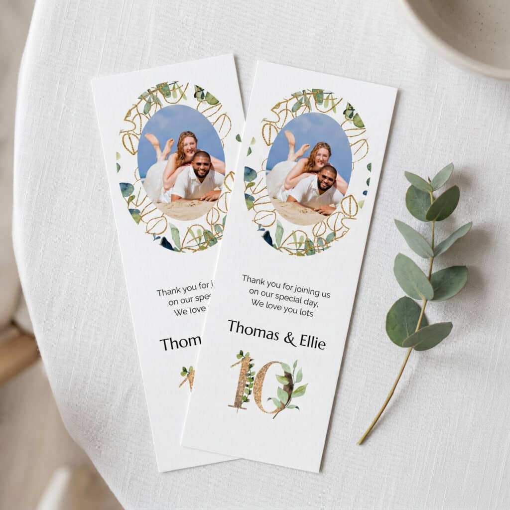 anniversary party personalised bookmarks