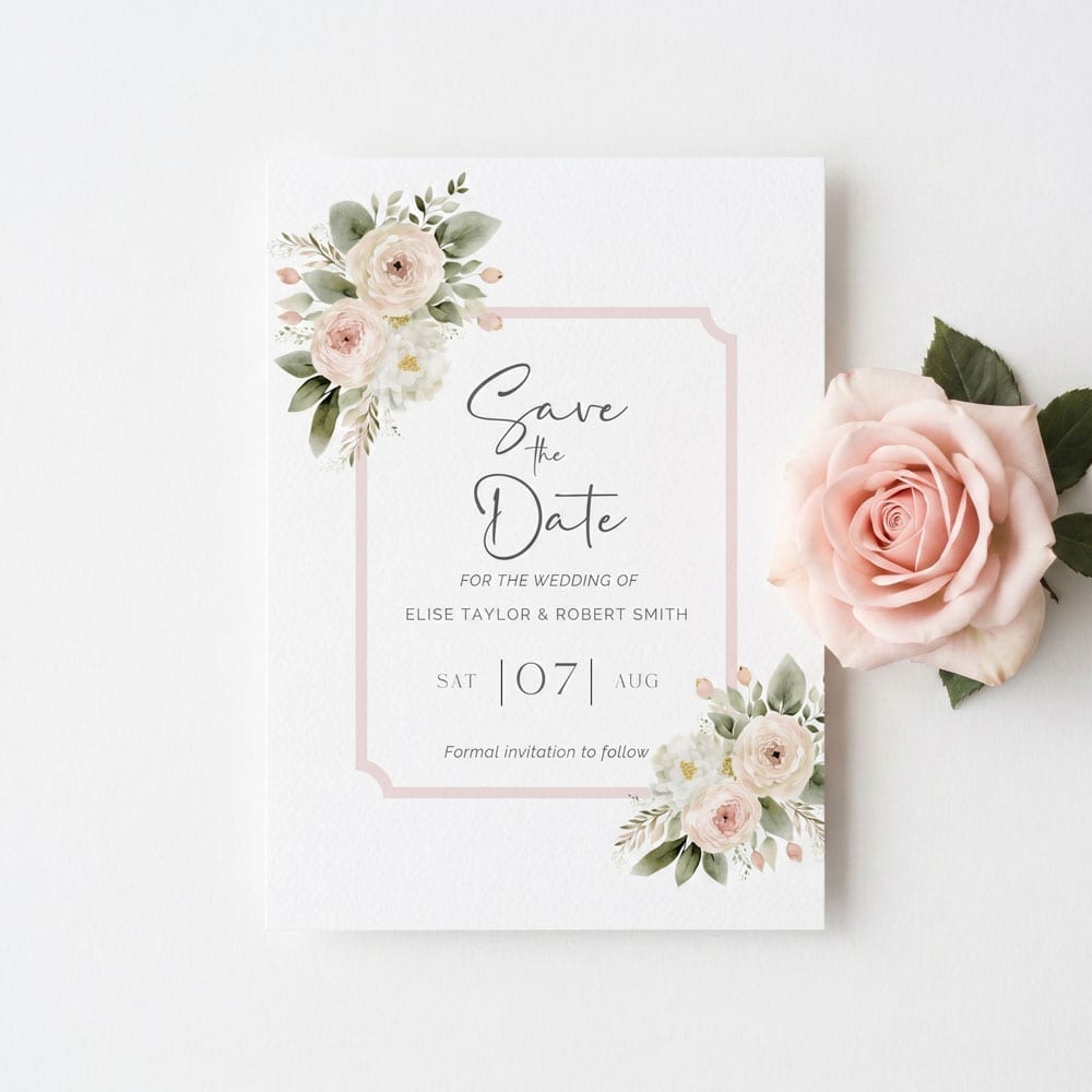 a save the date with a pretty blush pink design