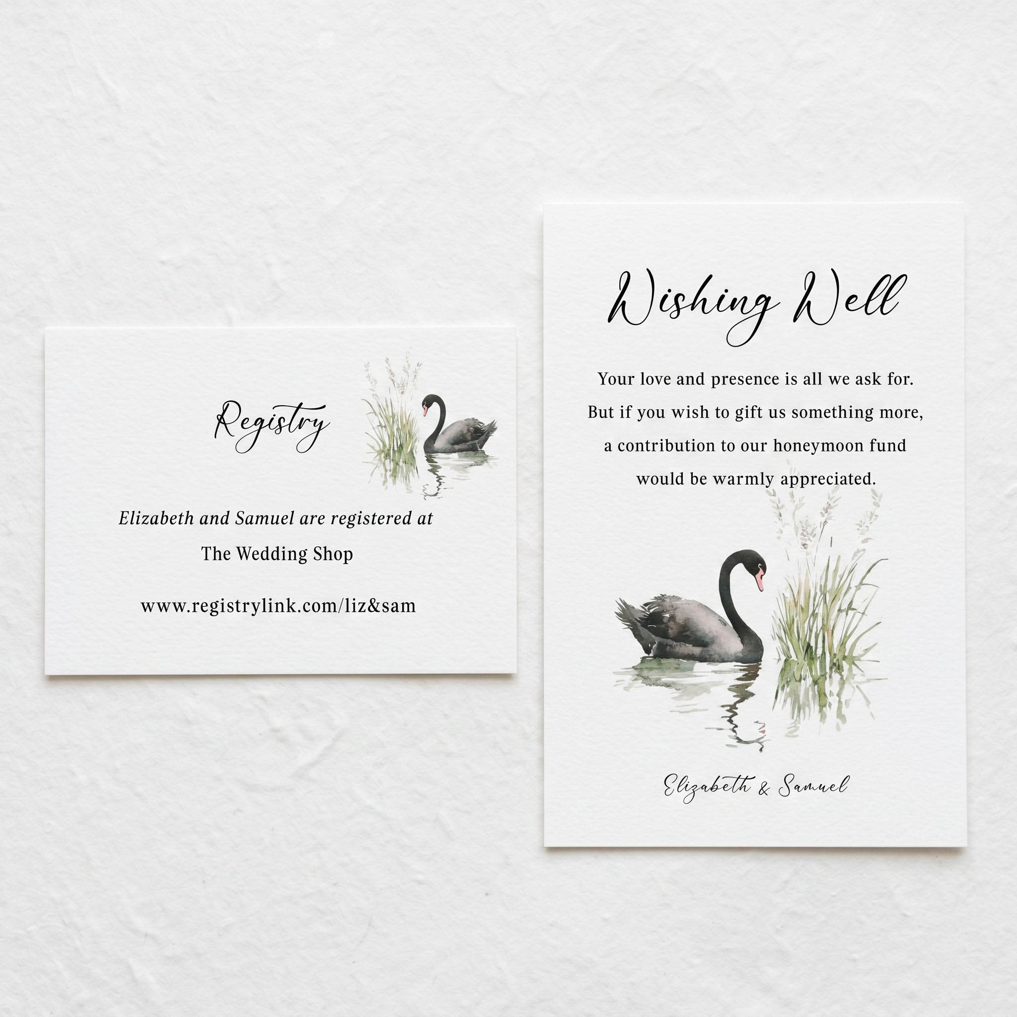 a wedding registry card and wishing well card for a country garden themed wedding