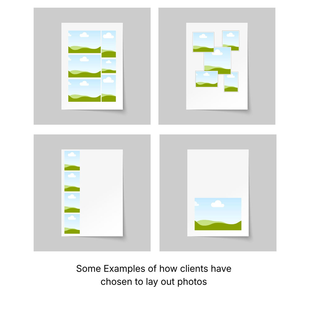 an infographic showing examples of photo layouts for order of service