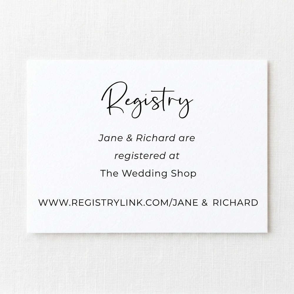a modern white minimal style gift registry card