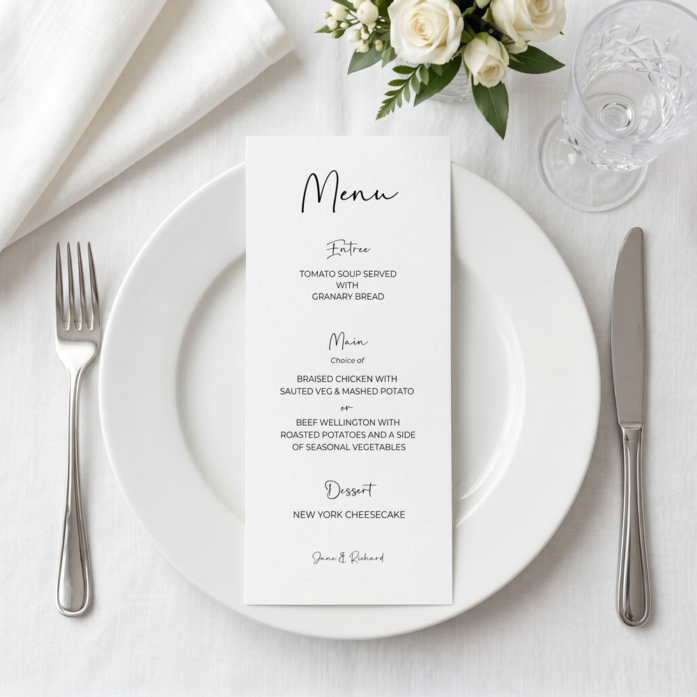 A modern style wedding menu card