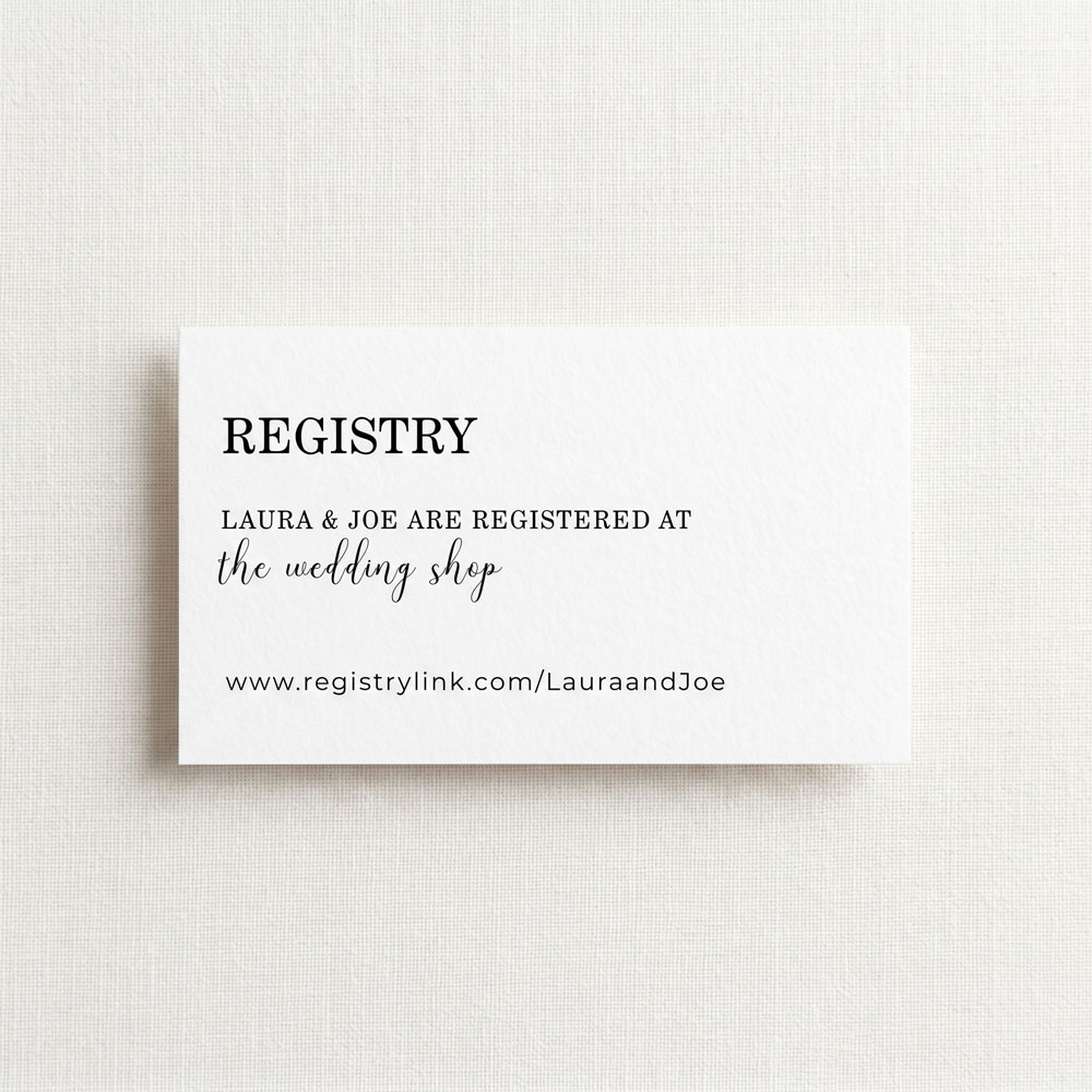 a modern typography wedding gift registry card