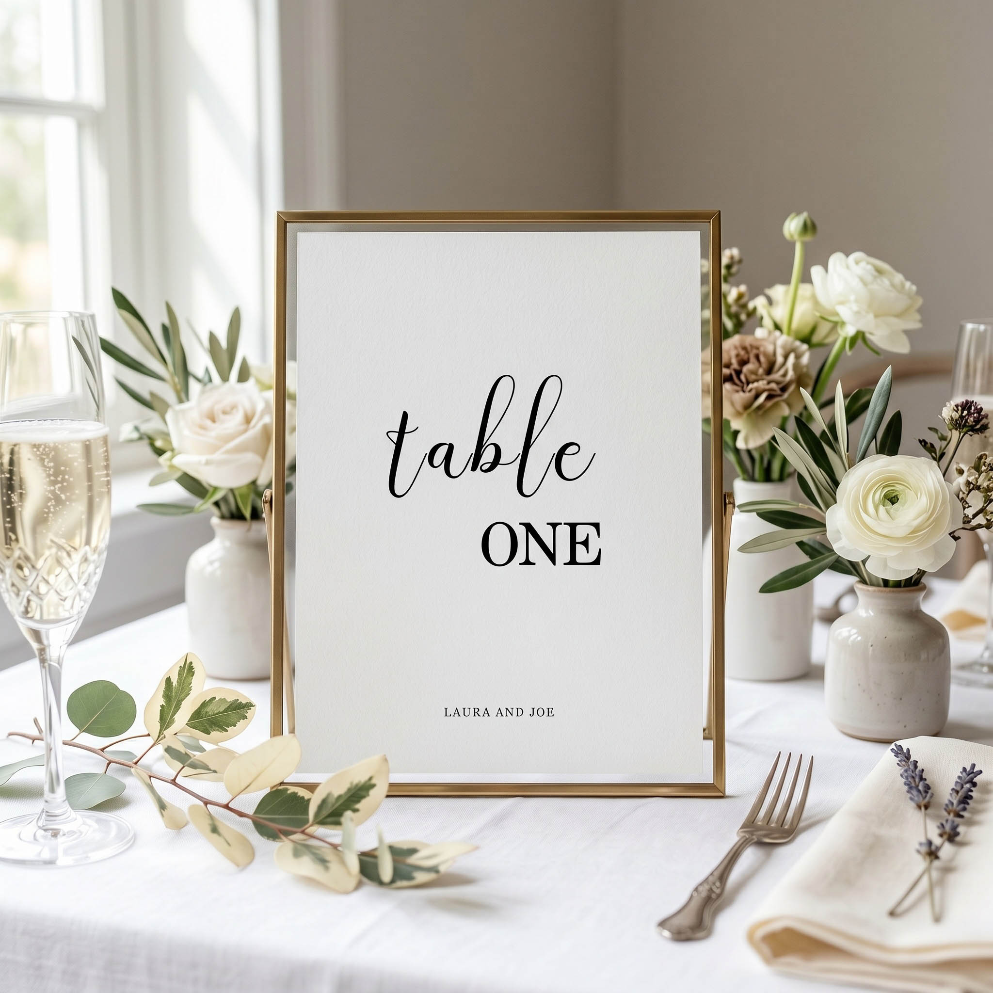 A simple wedding table sign