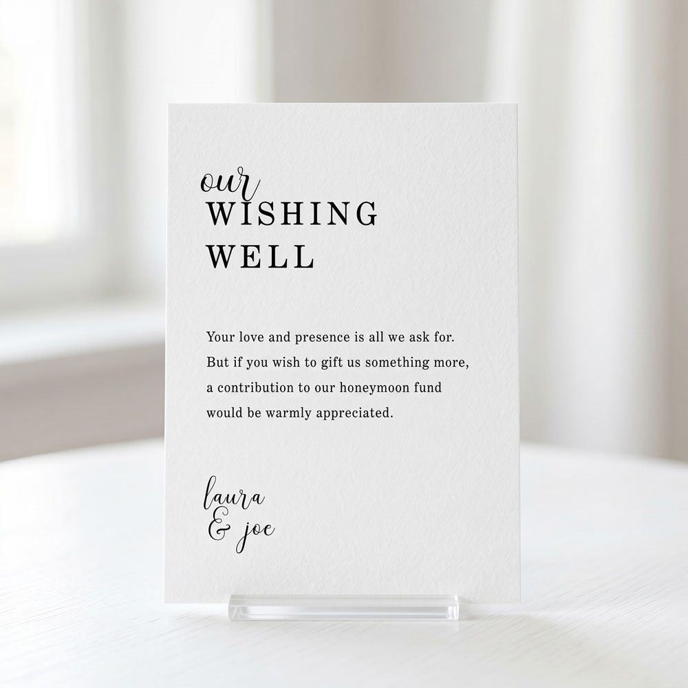 a modern typography wedding wishing well card