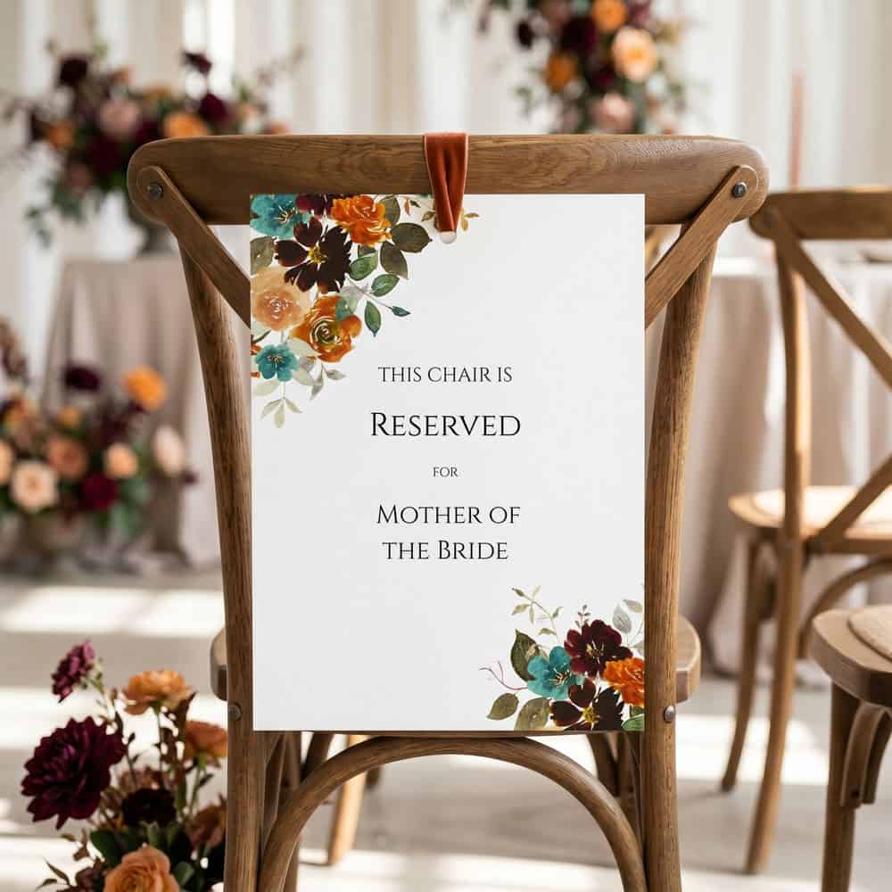 teal and terracotta seat reserved sign