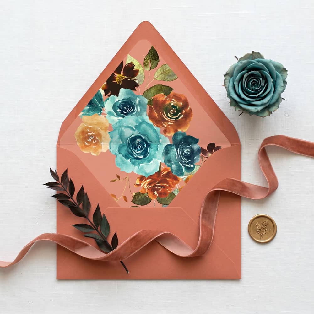 teal and terracotta envelope liner