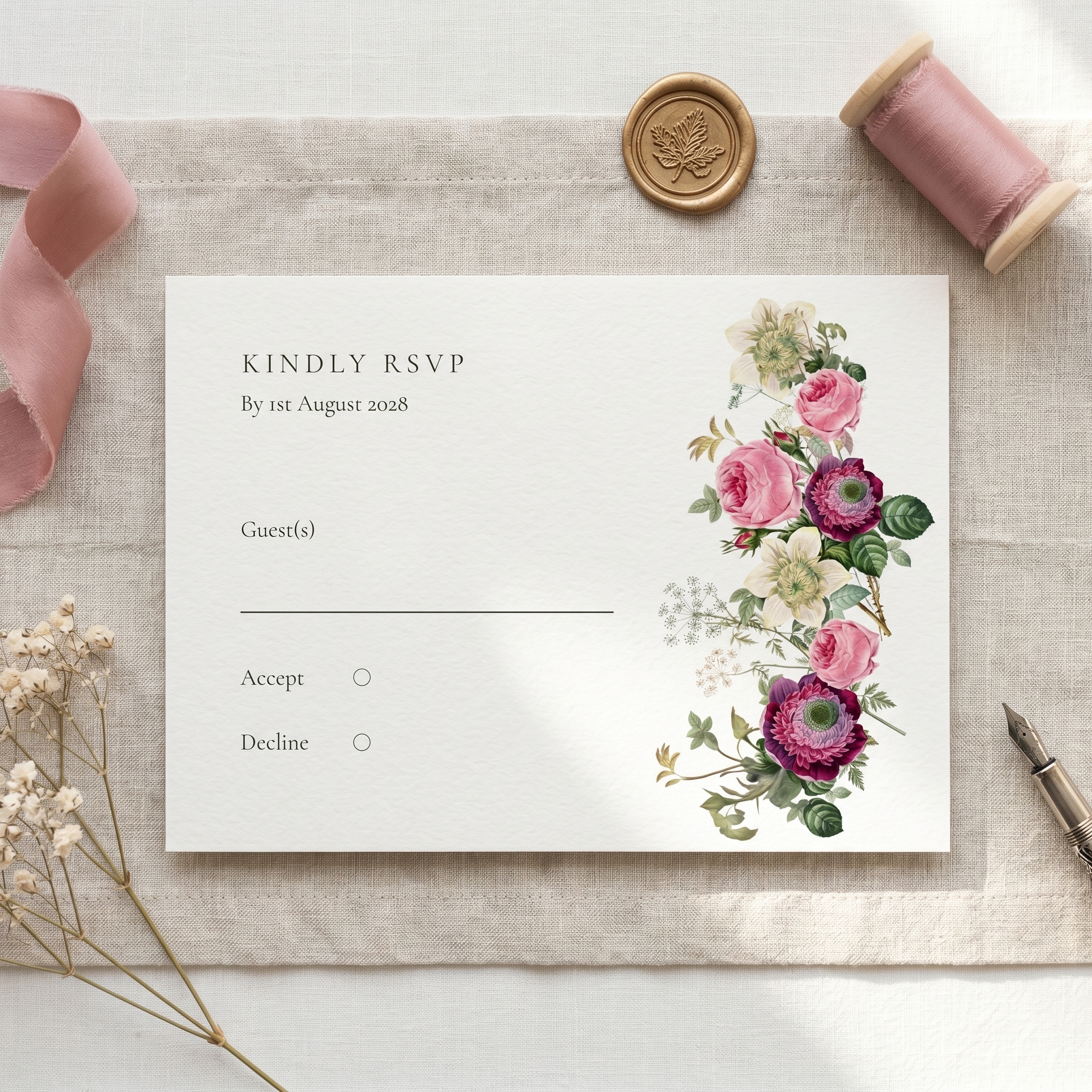 a heritage romantic style RSVP card